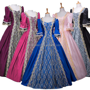 महिलाएं मध्ययुगीन 18 वीं शताब्दी की आधी आस्तीन बॉल गाउन राजकुमारी फीता पैचवर्क सटिन पोशाक रानी पुनर्जागरण विटोरियन पोशाक - Product Image 1