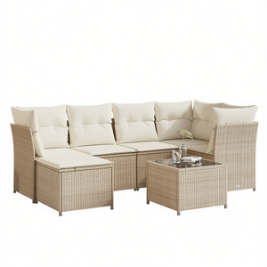 Beige Pe Rattan <b>Garden</b> <b>Sofa</b> Set 6 Seater Outdoor Furniture Contemporary Design With Powder Coated Steel Frame - Product Image 1