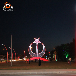 Luz LED para Exteriores con Diseño <span class=keywords><strong>de</strong></span> Luna y Estrella, Iluminación Personalizada con Motivo <span class=keywords><strong>de</strong></span> Estrella y Creciente Islámica para Proyectos Urbanos Turcos - Product Image 2