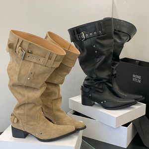 Botas <span class=keywords><strong>de</strong></span> Diseño Retro Delgadas para Otoño/Invierno 2025 con Cilindros Grandes Puntiagudos y Botas Apiladas con Tacones Altos, Botas Vaqueras - Product Image 5