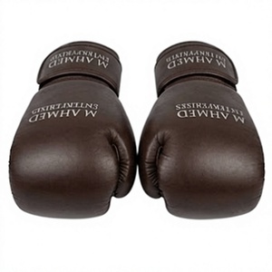 Guantes de boxeo de cuero marrón, guantes de entrenamiento de kick boxing con cordones y cierre de velcro para sparring en el gimnasio - Product Image 4