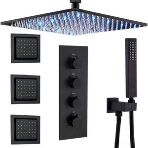 Système de <span class=keywords><strong>douche</strong></span> thermostatique noir à <span class=keywords><strong>LED</strong></span>, gouttelettes de corps, <span class=keywords><strong>douche</strong></span>, noir, 16 pouces - Product Image 1