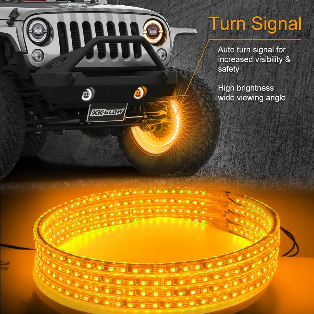 For Jeep Wrangler Wheel Ring Lights Up Strip Quad Row Rgb Led Truck Wheel Hub Lights 15.5 Inch Ring Rim Tire Light