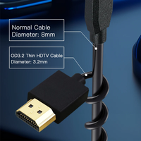 Cable HDMI ultrafino 4K 2,0 Cable HDTV Delgado OD3.2mm Súper ligero para cámara Monitor de PC 0,5 M 1M 1,5 M 2M 3M Longitudes disponibles