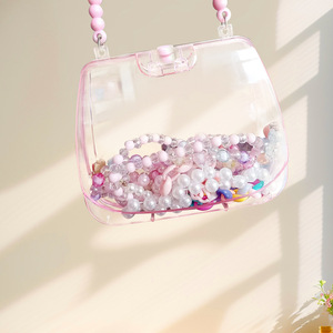 Childrens Handbag Set Makeup Beaded Toy Diy Craft Kit For Girls Age 3-10 Years Old Acrylic Material Transparent Pink Color - Product Image 3