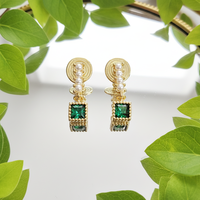 Boucles d'oreilles pendantes élégantes en zircon vert imitation perle, plaquées or, géométriques, tendance, pour femmes, pour mariage et usage quotidien
