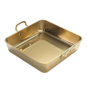 Stainless Steel Gold Colored Square <b>Snack</b> <b>Tray</b> With Double Handles For French Fries And Fried Chicken Hotel Use - Product Image 4