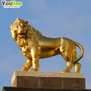 Life Size Outdoor Garden Decor Metal Bronze Animal Sculpture Supplier Big Golden Lion Statue