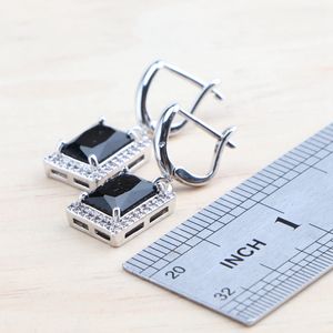 Topaze noire 925 argent ensembles de bijoux de mariée pour femmes boucles d'oreilles de mariage anneau blanc Zircon pierres Bracelet pendentif collier ensemble - Product Image 5