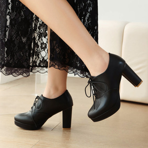 <b>White</b> Faux Leather Platform <b>Heels</b> With Lace-Up Closure Round Toe Mid Block <b>Heel</b> Women Shoes All Seasons Drop Shipping - Product Image 6