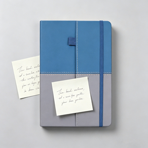 Blue & Grey Two-Tone Hardcover <b>Notebook</b>, PU Leather Journal with Elastic Band & Pen Loop for Office & School - Product Image 1