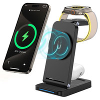 Chargeur Sans Fil Pliable Portable 15W, Recharge Magnétique Rapide 3-en-1 pour Téléphone, Montre et Écouteurs