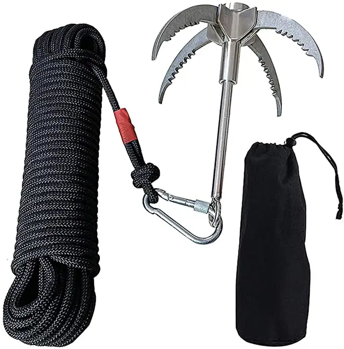 Climbing Grappling Hook 400kg Stainless Steel Survival Folding Claw 20m Paracord Rope Gravity Hook
