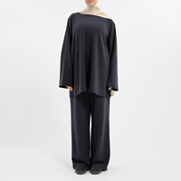 Ensemble deux pièces élégant gris ardoise pour femme, vêtements modestes, tunique en jersey de coton et pantalon ample, tenue islamique, fabrication usine