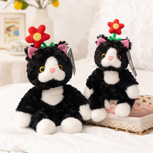 Recién llegado, simulación de gato negro de peluche con pequeña flor, Animal de peluche, decoración del hogar, regalo de cumpleaños para niños, juguete de gato suave - Product Image 4