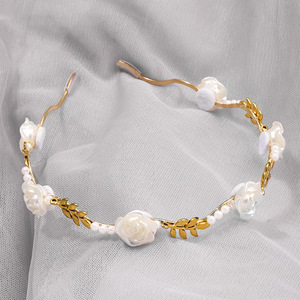 Diadema Dorada de Lujo MIO, Diadema de Aleación de Metal Hecha a Mano con Perlas <span class=keywords><strong>para</strong></span> Mujer, Diademas Elegantes con <span class=keywords><strong>Flores</strong></span> <span class=keywords><strong>para</strong></span> Fiestas - Product Image 3