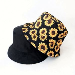 Wholesale 5-Panel Breathable Sun Protection <b>Reversible</b> Custom Printed Sunflower Fisherman <b>Bucket</b> <b>Hat</b> 100% Cotton - Product Image 1