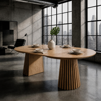 Table à manger contemporaine sur piétement, design de base cannelé, plateau extensible pour la décoration de salle à manger, très vendue, succès commercial