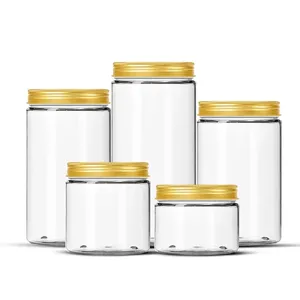 Empty 250ml 500ml 750ml PET Plastic Clear Round Straight Sided Wide Mouth Jars with Lids Cookie Candy Nut Container Honey Powder