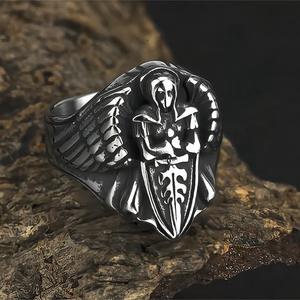 <b>Men's</b> <b>Titanium</b> Steel <b>Ring</b> With Angel Wings And Sword Design Hip Hop Style Fashion Jewelry Gift For <b>Men</b> - Product Image 1