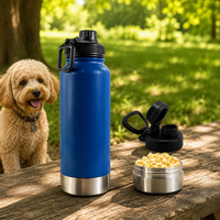 Bouteille d'eau sport isotherme en acier inoxydable de 32 oz avec compartiment de rangement caché au fond et bol d'alimentation pour animaux de compagnie