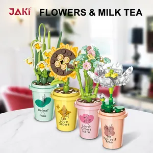 JAKI Potted Flowers Bouquets Ornaments Early Educational Mini Cup Artificial Flower Building Blocks Brick Toy Sets For Adult