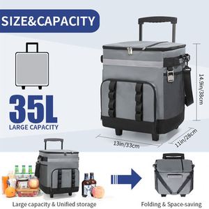 Sac isotherme souple étanche pliable 35L avec roues Sac isotherme de grande capacité avec poignée pour plage Camping - Product Image 5