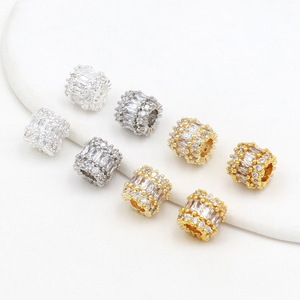 Color-preserving 14K gold-plated zircon crown-shaped lucky charm barrel bead with <b>matching</b> beads, handmade DIY <b>bracelet</b>, - Product Image 1