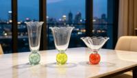 Raymond Lichtgele Bloemrand Kristallen Rode Wijnglas 405ml Handgeblazen Glazen Bodem met Bubbelstructuur voor Gebruik in Eetkamers & Restaurants