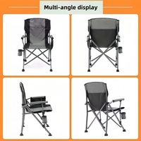 Chaise de camping portable robuste à dossier haut avec support lombaire, accoudoirs rigides rembourrés et porte-gobelet pliable