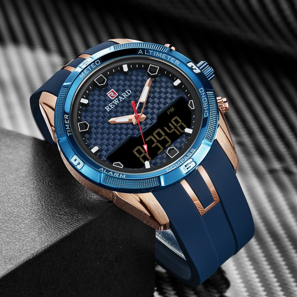 REWARD Men's Watches Silicone Double Movement Digital Electronic Watch Men Sports Waterproof LED Quartz Watch Relogio Masculino