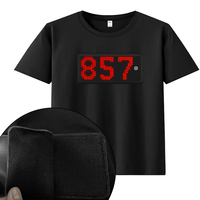 T-shirt LED de haute qualité à manches courtes, col rond, noir, pour hommes et femmes, avec affichage de messages clignotants, impression sérigraphique