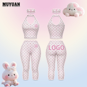 Completo Estivo 2026 Rosa a Pois Y2K da <span class=keywords><strong>Donna</strong></span>: Top Halter Senza Maniche, <span class=keywords><strong>Pantaloni</strong></span> Capri e Set <span class=keywords><strong>3</strong></span> Pezzi - Outfit Estivo Dolce con Logo Personalizzato, Piccoli Lotti OEM - Product Image 1