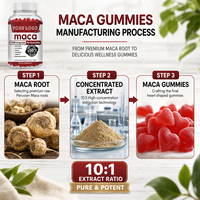 Gummies de Maca Marque Blanche pour l'Amélioration des Fesses et des Hanches, Extrait de Racine de Maca Noire, Courbes Naturelles et Soutien Énergétique, 60 unités