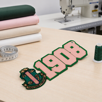 Écusson brodé en chenille personnalisé rose et vert à lettrage diagonal, motif badge appliqué, à coudre