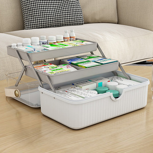 大容量長方形折りたたみ式透明プラスチック製薬箱救急キットボックスロック式蓋PUレザーハンドル耐久性のある注射器収納 - Product Image 3