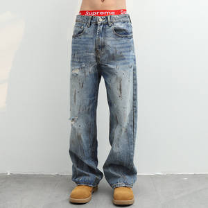 A24Akai623/Jeans homme style américain vintage, coupe droite ample, délavé, effet encre éclaboussée, style Wasteland <span class=keywords><strong>Feng</strong></span> <span class=keywords><strong>Shui</strong></span>, pour l'automne - Product Image 2