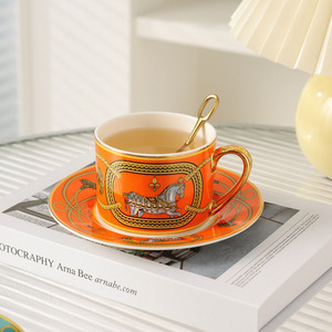 European Luxury Ceramic <b>Tea</b> Cup & Saucer <b>Set</b> Retro Horse Design Light Aesthetic Sustainable-Inspired Afternoon Coffee Tradition - Product Image 4