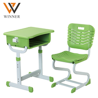 Ensemble Chaise et Bureau d'Étude pour Enfants à Hauteur Réglable, Plateau Fixe, Cadre en Plastique, Siège en PP, Mobilier pour la Maison et la Salle de Classe