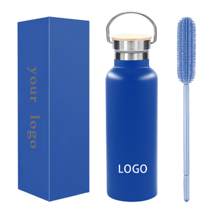 Bouteille d'eau sport en métal avec couvercle en bambou, base noire, 1000 ml, logo personnalisé, 750 ml, double paroi en acier inoxydable, isolée sous vide - Product Image 1