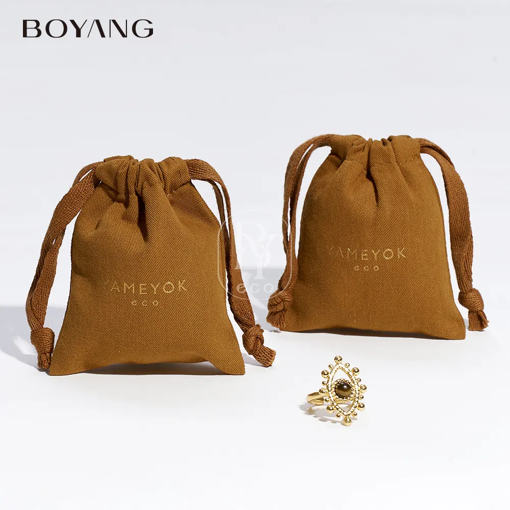 Custom riciclabile piccola coulisse cotone gioielli regalo sacchetto di imballaggio con Logo