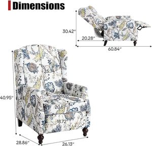 Sillón Reclinable de Estilo Moderno de Mediados de Siglo, Tapizado en Tela Floral, Sillón Individual con Respaldo Reclinable para Sala de Estar - Product Image 3