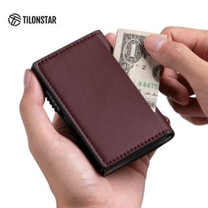 TILONSTAR TVC315 Porte-cartes Pop Up en cuir mince et aluminium avec sublimation bloquant RFID pour homme de crédit - Product Image 4