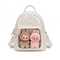 Sac à dos mignon en PU imperméable avec fenêtre transparente en PVC pour poupées, mini sac de rangement unisexe pour jouets Labubu Pop Mart, sac d'école personnalisable avec logo