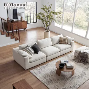 Modern White Fabric 3 Seater Sofa Living Room Comfort Modular Sectional Floor Couch Cloud Sofa Set