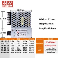 Fuente de Alimentación Conmutada Meanwell Serie RS de Taiwán, 15W 25W 35W 50W, 3.3V 5V 12V 15V 24V 48V 10A, Industrial