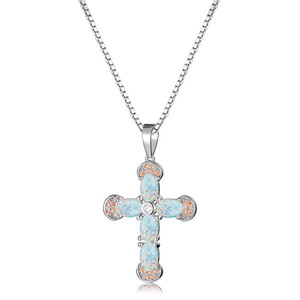 Collier pendentif croix Simple, collier en pierre de cristal opale arc-en-ciel, or <span class=keywords><strong>Rose</strong></span>, chaîne de couleur argent, colliers pour femmes, fête - Product Image 3