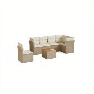 Conjunto de Sofás de Jardín de Ratán Beige para 6 Personas, Muebles de Exterior Resistentes a la Intemperie, Diseño Contemporáneo - Product Image 1