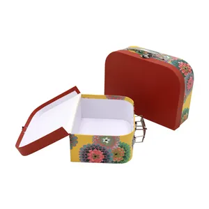 Kunden spezifische neue Produkte 2 Sätze zartes Aussehen Papier koffer Geschenk box mit Metalls chloss und Griff