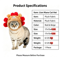 Chapeau en peluche Crinière de lion pour animaux de compagnie, accessoire de costume mignon de dessin animé pour petits chats, doux et confortable, idéal pour les photos, les fêtes et le déguisement quotidien